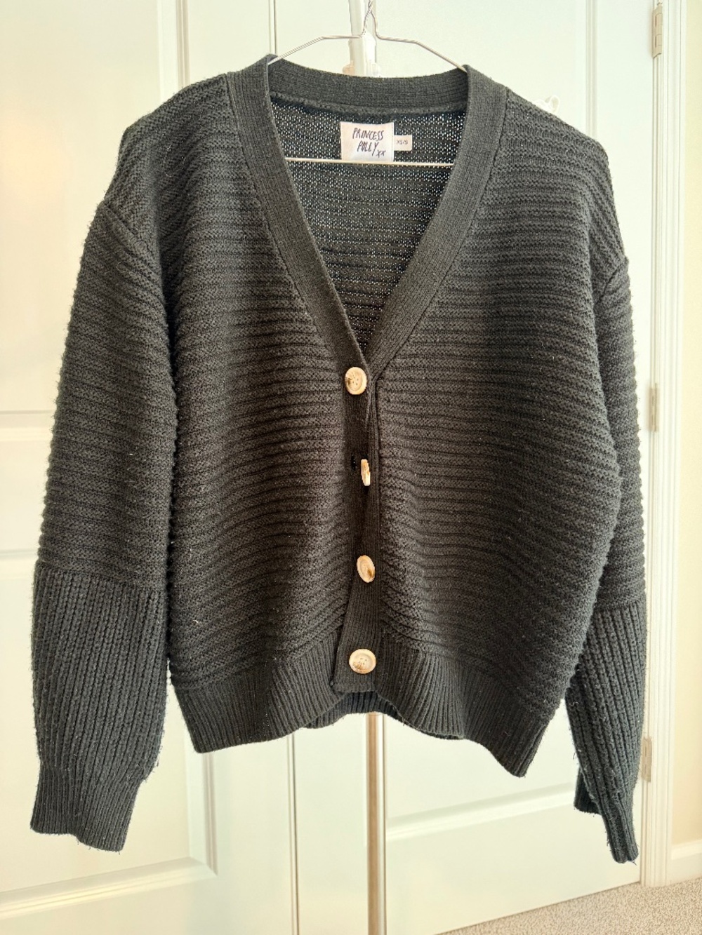 Black Cardigan ivory buttons